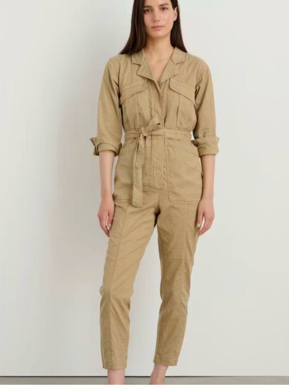 Alex Mill Like New Utility Tie-Waist Expedition Washed Twill Khaki Tan Jumpsuit